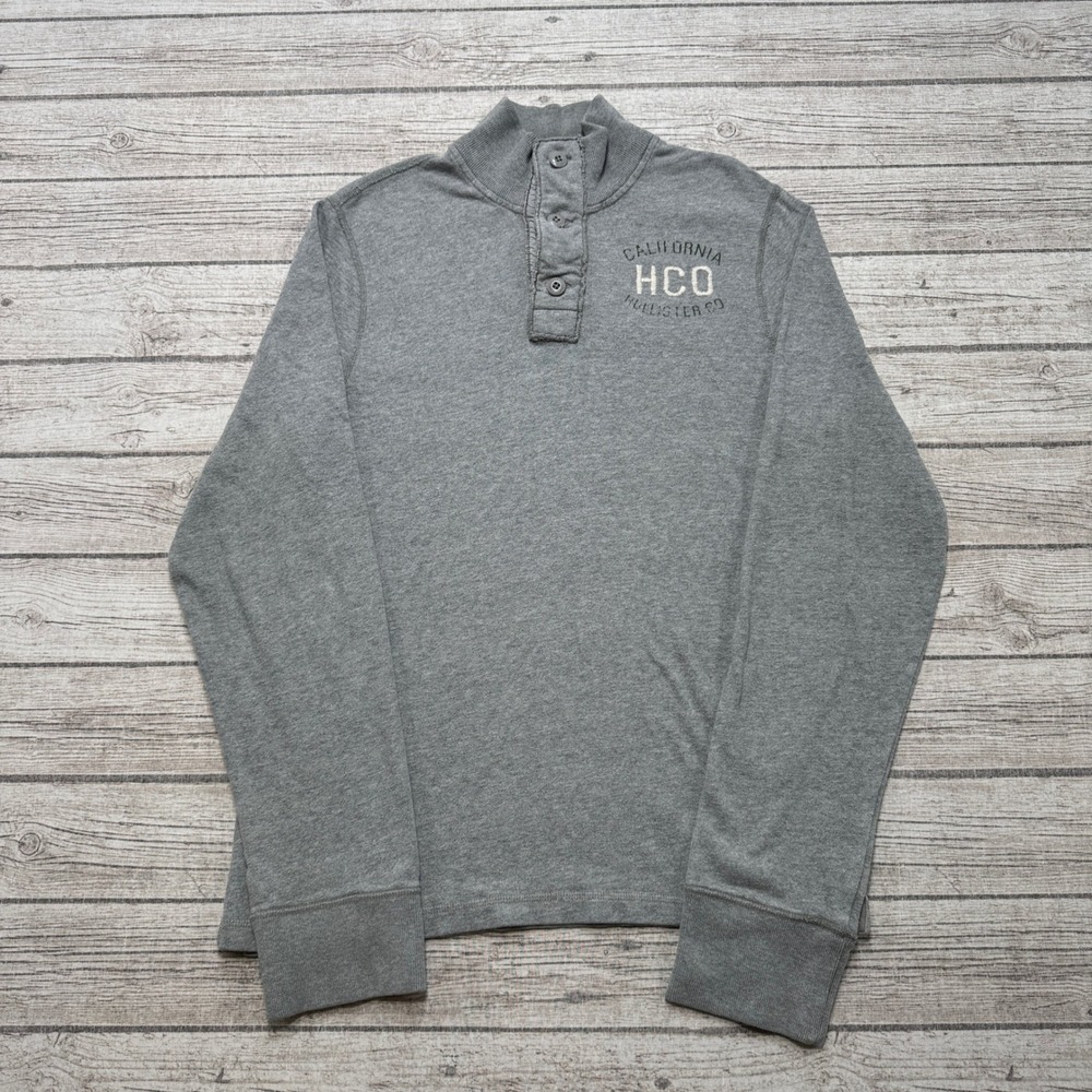 Y2K Hollister Shirt Mens XL Gray Henley Long Sleeve Thermal Cotton Preppy